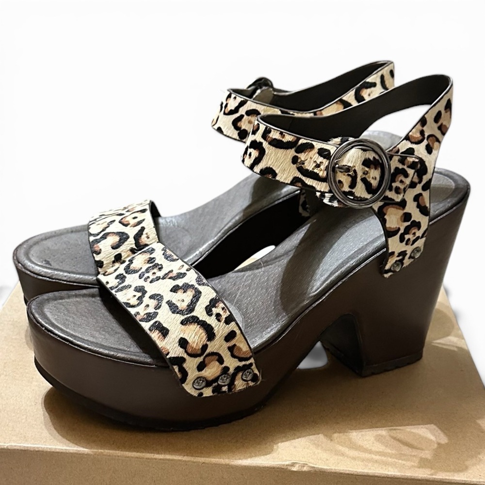 Naked Feet Oro Platform Sandal Bone Leopard Stamped Calf Hair Leather 8.5 - Picture 4 of 9